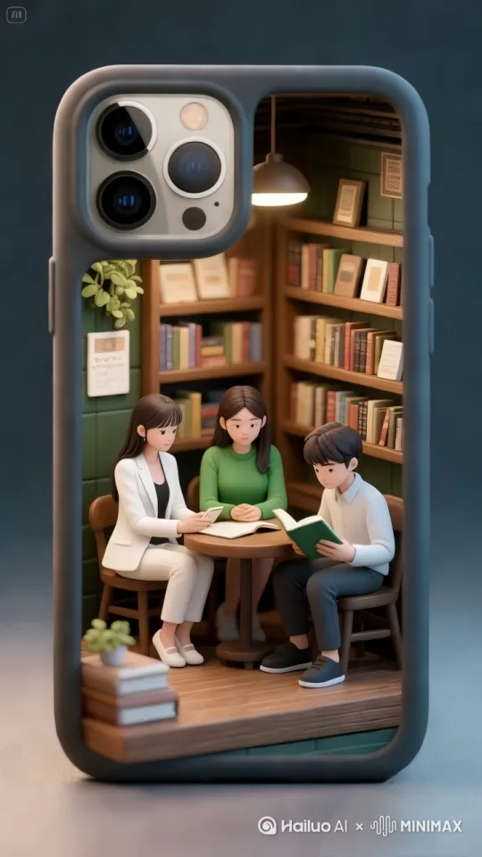人物围坐安静阅读，营造静谧氛围[右摇][左移][跟随] by Hailuo AI Video Generator