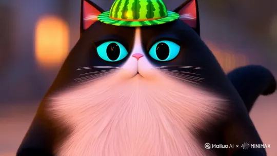 头戴西瓜帽的胖黑白相间的胖猫猫(真实风格,写实摄影,绒毛质感蓬松柔软呈现渐变条纹,圆润眼反射环形柔光板高光,立体鼻头,微距镜头聚焦,渐变背景虚化成光斑,侧逆光勾勒绒毛边缘金色辉光,800mm超长焦压缩空间突显Q弹脸颊轮廓,高速同步闪光凝固飘散在空中的粒子,迪士尼卡通材质渲染技术展现细腻布纹肌理),东方航空,一列队头戴西瓜帽的胖黑白相间的猫拉着行礼箱从机场大厅走出来,个个气质不凡,神彩奕奕,面带微笑,平视前方,匀速行走 by Hailuo AI Video Generator