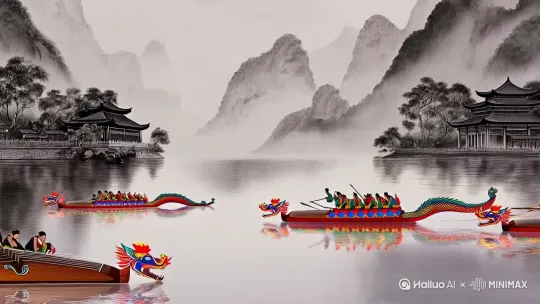 生成一个端午节水墨国风视频 bgm为古筝伴奏的 by Hailuo AI Video Generator