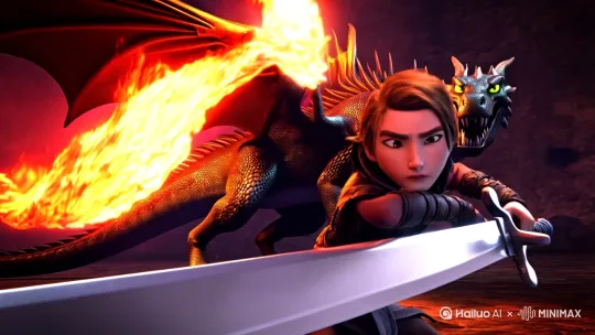 [分层文件命名]  
前景层：`foreground_sword.png`  
主体层：`character.png`  
背景层：`dragon_bg.jpg`  

[动态触发区]  
- 魔龙喉部#FF3300色块 → 触发火焰喷射  
- 双剑交叉点#FFFF00 → 触发十字闪光  

[海螺提示词]  
`boss battle pixel scene,  
**dragon fire blast** (#FF3300) from upper left,  
**cross sword impact** (#FFFF00 center),  
character dodging right --chaos 25` by Hailuo AI Video Generator