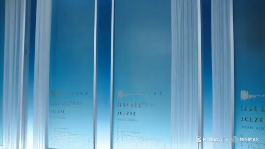 仿《韩熙载夜宴图》透视构图
穿越3米长琉璃屏风，显现第一个模特
色调：琉璃青（R:100 G:180 B:160）渐变

[右移,左摇,跟随] by Hailuo AI Video Generator