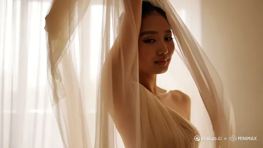 展示东方女性的美丽身体，皮肤白皙。穿薄纱 by Hailuo AI Video Generator