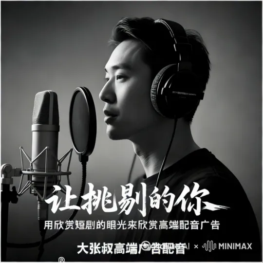 配音演员正在录制配音，嘴里读着配音词。[变焦推进] by Hailuo AI Video Generator