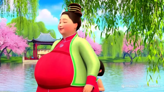 1. 主体：体态丰腴的唐朝胖女孩，身着绯色罗裙与浅绿短襦，梳双环望仙髻，簪翠玉步摇，身旁跟着小丫鬟。
​
2. 背景：春日的曲江池畔，垂柳依依，桃花盛开，文人雅士在亭中吟诗作画，曲江池波光粼粼，倒映着白云与花树。
​
3. 色彩：以暖色调为主，绯色、浅绿突出人物服饰，粉色桃花、嫩绿柳枝、蓝色天空、波光的银色等交织。
​
4. 氛围：展现出热闹且充满生机的春日氛围，人物神态愉悦、闲适。[跟随] by Hailuo AI Video Generator