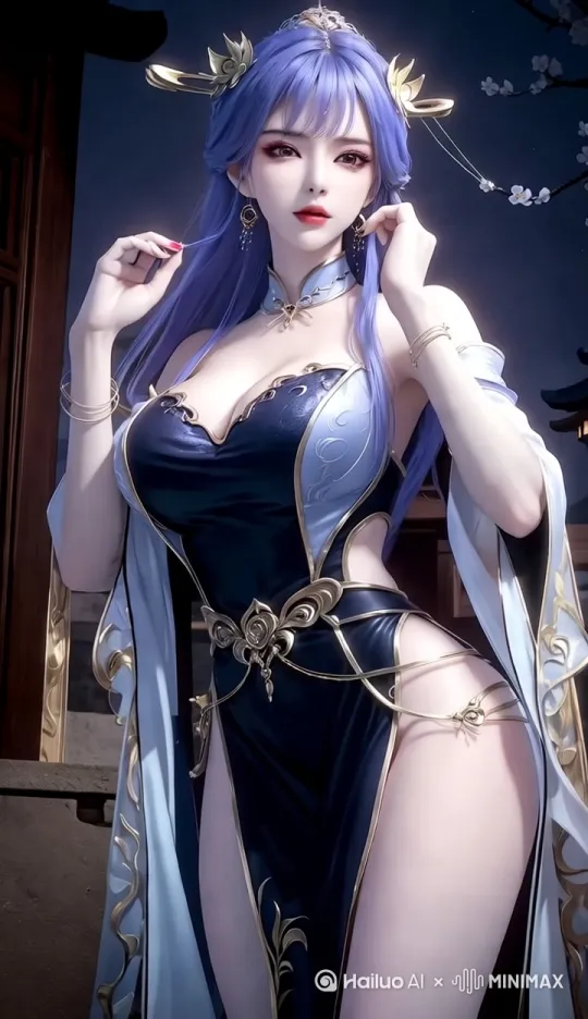 A breathtakingly beautiful ancient Chinese maiden in ornate silk robes (intricate embroidery, flowing sleeves, soft pastel colors like blush pink and jade green) stands in a surreal, misty garden illuminated by ethereal, multicolored neon lights (neon blue, coral pink, amethyst purple). She makes subtle, graceful movements: a soft turn of her head, a gentle lift of her chin, her eyes captivatingly following the camera with a knowing, alluring gaze. With seamless, fluid motion, she slowly lets her luxurious outer robe slide off her shoulders, revealing a stunning, modern silk bikini underneath (in contrasting vibrant neon blue or deep emerald green). Cinematic masterpiece, ultra-realistic details (skin texture, fabric sheen), hyperreal color grading with intense, dreamlike hues and soft diffusion, shallow depth of field, dynamic camera movement (slow dolly or subtle circling), smooth slow motion (capturing the robe's fall), perfect character consistency throughout, 5-second seamless loop, ultra HD, 8k. --ar 9:16 --v 6.0 --style raw by Hailuo AI Video Generator