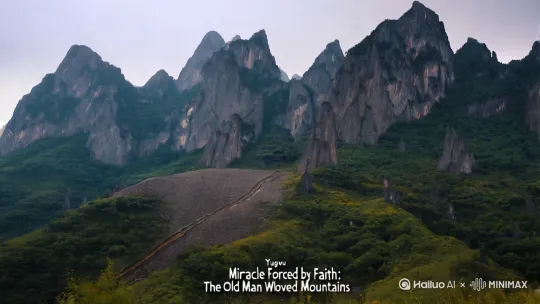 《愚公移山：信念铸就的奇迹》

在古老华夏大地上，有个叫愚公的老人，家门前横亘着太行、王屋两座大山，出行极为不便。但愚公没有选择屈服，他毅然决定带领子孙移山。

面对旁人的质疑与嘲笑，愚公不为所动。他深知，山虽高大，却不会增长；人力虽微，但代代相传、坚持不懈，终能将山移走。这份坚定的信念，如同黑暗中的明灯，照亮了他们前行的道路。

愚公一家日复一日、年复一年地挖土、运石，没有丝毫懈怠。他们的坚持最终感动了天帝，天帝命大力神搬走了两座山。

愚公移山的故事，不仅仅是一个关于移山的传奇，更是一种精神的象征。它告诉我们，无论面对多大的困难，只要有坚定的信念、不屈的意志和持之以恒的努力，就没有克服不了的难关，就能创造出属于自己的奇迹。 by Hailuo AI Video Generator