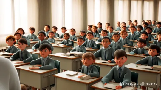 学生在严肃的老师面前很听话，学生在和蔼可亲的老师面前一点也不听话 by Hailuo AI Video Generator