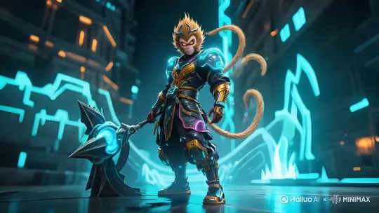 猴哥举起双手变身 成为飞行器 在战场中射击 火炮[左摇] by Hailuo AI Video Generator