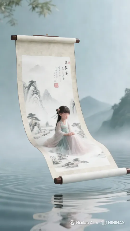 小女孩慢慢的从画中站起来。 by Hailuo AI Video Generator