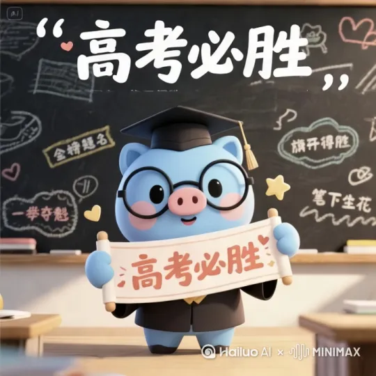 [右移,左摇,跟随]小猪跳跃着说“祝大家高考顺利” by Hailuo AI Video Generator