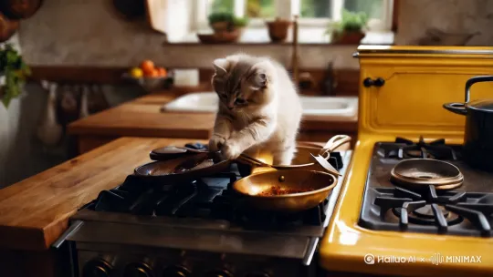 小猫咪做饭 by Hailuo AI Video Generator