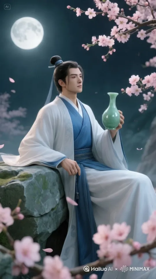 花间一壶酒；镜头由远及近，定格手中的酒杯。 by Hailuo AI Video Generator