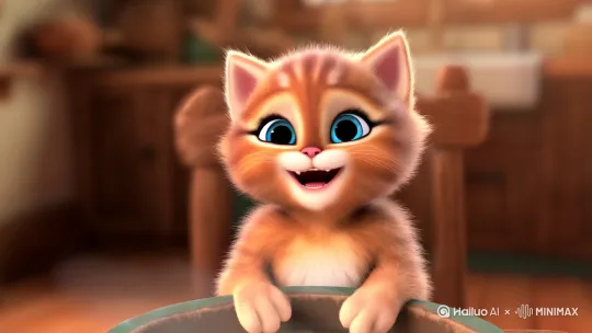 小猫说“真好吃”  猫爸慈爱地对小猫说“乖儿子，慢点吃，喜欢吃还给你做” by Hailuo AI Video Generator