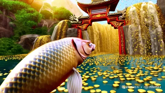 鲤鱼跃龙门，金币像水一样流淌 by Hailuo AI Video Generator