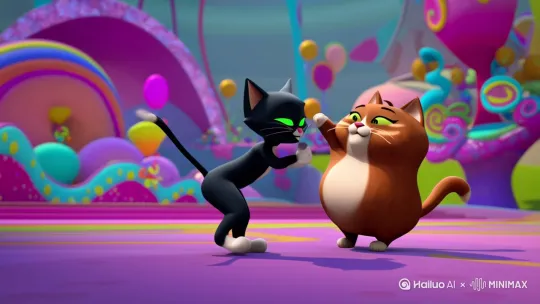 卡通猫和卡通猫打架 by Hailuo AI Video Generator