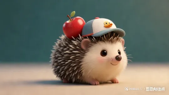 小刺猬把刚摘下来的苹果拿出来，品尝一下 by Hailuo AI Video Generator