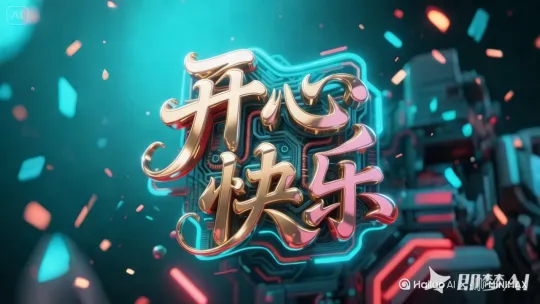 开心快乐四个大字突然，破裂在空中，景别 视角 运镜 画面内容 1 中景 正面 对焦2 特写 斜侧 角色面部特写 3 远景 推镜头 by Hailuo AI Video Generator