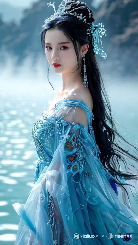 图中美女双臂舒展站在宽阔的飞剑上快速飞行，宽大长袖在风中飘扬，面带微笑从翠绿色森林上空掠过，嘴里发出开心的笑声回荡在森林之中，背景是快速变换的自然景观，动态模糊和光迹效果强化速度感，超展现服饰纹理和发丝细节。 by Hailuo AI Video Generator