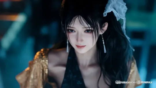 [右移,左摇,跟随]女子羞涩的微笑 by Hailuo AI Video Generator