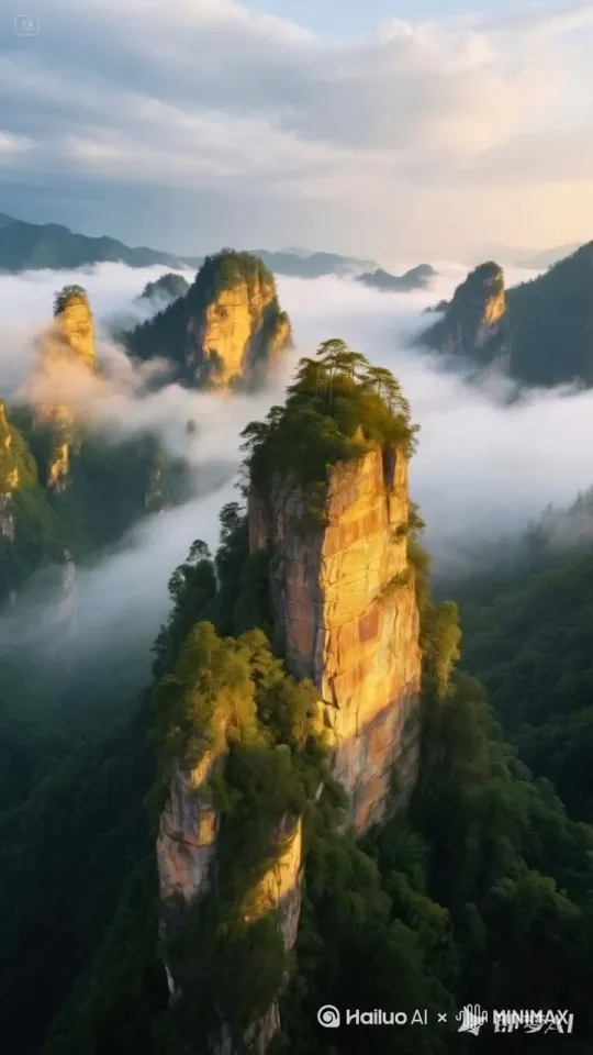 帮我生成一个视频：主图不动，云雾，山，天空，仙境一般，空气随风飘荡，突然山的顶峰轰隆爆炸出一大批金子，大批量金子金元宝火速流下来，一直快速度不停的出金子。瞬间金子金元宝铺满整个水池。比例 9:16。 by Hailuo AI Video Generator
