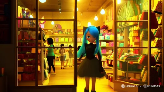 初音未来去店里偷吃东西被店长抓住了 by Hailuo AI Video Generator