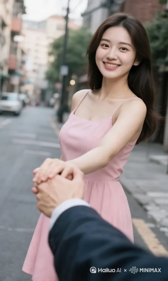 慢慢微笑，另一只手做勾引姿势，镜头推进，上半身特写 by Hailuo AI Video Generator