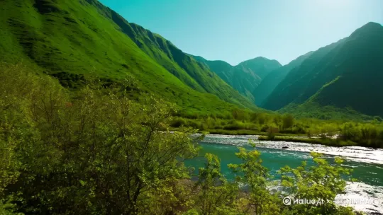 帮帮我生成风景如画的视频，青山绿水，小溪潺潺流水[右摇,变焦推进] by Hailuo AI Video Generator