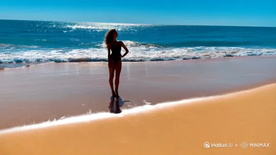 美女穿着泳衣在海边 by Hailuo AI Video Generator
