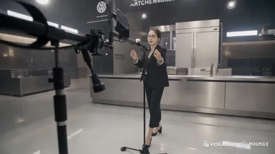 ′做成伟杰厨具店的直播间人在说话卖货，手式要动那种，喘要说话那种 by Hailuo AI Video Generator