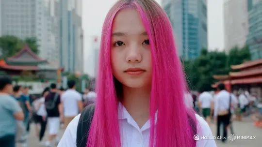 粉毛，粉毛，大学生，大学生，中国，中国 by Hailuo AI Video Generator