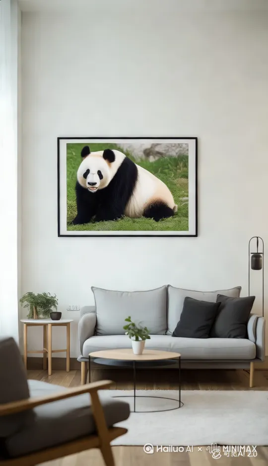 图片中的大熊猫在客厅走动，其他物品静止 by Hailuo AI Video Generator