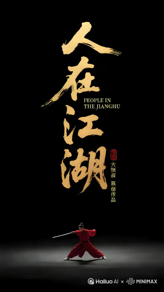 一个极小的江湖侠客在光影里随机运动练习剑术，动作较缓。保持原人物的大小，且只有人物在运动，其它元素固定不动，也不要有运镜。 by Hailuo AI Video Generator