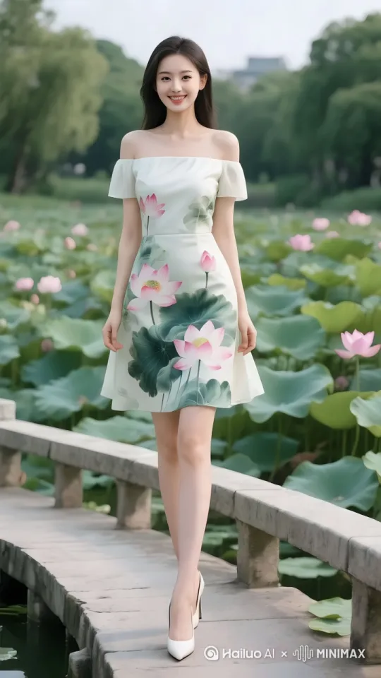 快速高空跟踪镜头移动，无人机视角，一个超现实的高速梦境序列相机紧密跟踪相机从略高位置的俯视角度紧密跟踪从右后方向左后方移动，随着角色迅速穿越场景。环境是动态的，快速变化。美女转头对着镜头妩媚一笑，然后抬起一只手臂，快速飞向很高的空中，飞的非常高，距离地面至少上百米，轻松地在空中向前快速滑行，头部向前捕捉平滑水平飞行的感觉。头发、衣服随风摇摆，下面有湖泊，茂密的森林，不断往后掠过的村庄，运动模糊和光迹增强了速度感和流畅性。快速移动 by Hailuo AI Video Generator