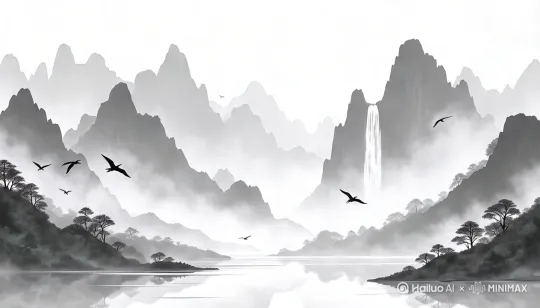 云雾缭绕，镜头推进至瀑布 by Hailuo AI Video Generator