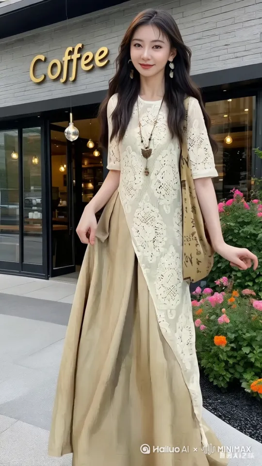 女子抬手撩起耳边长发，女子迈出轻盈步伐前行，女子停下脚步歪头微笑，女子原地旋转展示裙摆，女子双手叉腰看向镜头 by Hailuo AI Video Generator