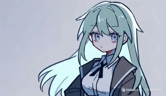 anime, Live 2D loop wallpaper, high detail, soft pastel shading,  
// 风格：明确 Live 2D 循环 + 柔和色调  
1girl, solo, long light green hair, school uniform, gray blazer, white shirt, black tie, slight side pose, gentle expression,  
// 角色：精准复刻造型（绿长发、校服、灰外套、白衬衫、黑领结、侧姿）  
dynamic details:  
  hair: subtle sway with breath rhythm (slow, natural),  
  clothes: blazer hem gentle flutter (simulate light breeze),  
  face: rhythmic blinking (1 blink/5s, smooth fade),  
  background: soft light gray, add faint floating sparkles (matching hair color, slow movement),  
// 动态：头发随呼吸微晃、衣摆轻飘、节奏眨眼、背景弱粒子  
loop requirement: seamless loop, smooth frame transition, anti-aliasing, vivid pastel colors,  
// 循环约束：无缝循环、抗锯齿、色彩柔和 by Hailuo AI Video Generator