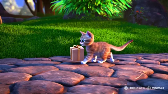一个小小猫在送快递。[左移,推进,右摇] by Hailuo AI Video Generator