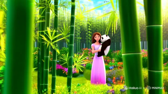 <制作一幅美丽的少女加上可爱的熊猫 by Hailuo AI Video Generator