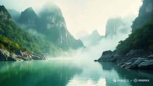 水面波纹荡漾，镜头慢慢后拉，顺时针旋转 by Hailuo AI Video Generator