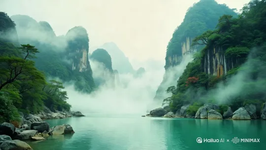 水面波纹荡漾，镜头慢慢后拉，顺时针旋转 by Hailuo AI Video Generator