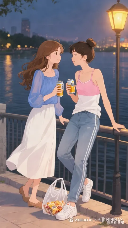 两人碰杯，各自喝了一口。[变焦拉远] by Hailuo AI Video Generator