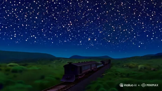 《星夜旅人》
[镜头1：远景 - 夜，旷野中的列车]

夜幕低垂，繁星点点。一列老旧的列车在无垠的旷野中穿行，车轮与铁轨的碰撞声在寂静的夜里显得格外清晰。镜头从远处缓缓拉近，聚焦在列车的一扇车窗上。

[镜头2：特写 - 车窗倒映的星空]

车窗玻璃上，倒映着满天星斗，闪烁的星光仿佛在诉说着无尽的故事。镜头微微晃动，模拟出列车行驶的节奏，给人一种身临其境的感觉。

[镜头3：中景 - 李然靠在窗边]

李然，一个三十出头的男子，靠在窗边，手中握着一张泛黄的照片。照片上，是他和一个中年男子的合影，那是他的父亲。镜头缓缓推进，聚焦在李然的面部表情上，他的眼神中流露出淡淡的忧伤和思念。

[镜头4：特写 - 照片]

镜头切换到照片的特写，照片中的父子俩笑容灿烂，背景是一片绿意盎然的公园。镜头停留片刻，让观众感受到照片背后的故事和情感。

[镜头5：远景 - 流星划过天际]

突然，一颗流星划破夜空，拖着长长的尾巴，瞬间照亮了整个旷野。镜头从李然的角度拍摄，展现出流星的美丽和短暂。

[镜头6：特写 - 李然闭眼许愿]

李然闭上眼睛，双手合十，默默许下一个愿望。镜头特写他的面部表情，捕捉到他嘴角微微上扬的瞬间，仿佛在流星的见证下，他与父亲的灵魂有了短暂的交流。

[镜头7：中景 - 邻座的小女孩]

邻座的小女孩，大约五六岁，睁着大大的眼睛，好奇地看着李然。她从口袋里掏出一张纸条，递给李然。镜头切换到小女孩的动作，表现出她的纯真和善意。

[镜头8：特写 - 纸条上的星星]

纸条上画着一颗简单的星星，星星旁边写着几个稚嫩的字：“星星会带去你的思念。”镜头特写纸条上的星星，背景虚化，突出星星的象征意义。

[镜头9：中景 - 李然微笑]

李然接过纸条，看着上面的星星，嘴角微微上扬，露出一丝温暖的微笑。镜头捕捉到他眼中的泪光，表现出他内心的感动和释然。

[镜头10：远景 - 列车继续前行]

镜头拉远，列车继续在夜色中前行，星空下的旷野显得格外宁静。镜头缓缓移动，模拟出列车行驶的速度，给人一种时间流逝的感觉。

[镜头11：特写 - 李然的泪水]

李然的泪水悄然滑落，滴在手中的照片上。镜头特写他的泪水，表现出他内心的思念和悲伤。

[镜头12：远景 - 列车驶向远方]

列车渐渐远去，消失在夜色中，只留下满天星斗和一片寂静。镜头从列车尾部拍摄，展现出列车驶向远方的画面，给人一种无尽的遐想和希望。

[镜头13：特写 - 小女孩的微笑]

镜头切换到小女孩，她微笑着看向窗外，仿佛在期待着什么。镜头特写她的微笑，表现出她的纯真和乐观。

[镜头14：远景 - 星夜下的旷野]

镜头再次拉远，展现出星夜下的旷野，星空璀璨，旷野无边。镜头缓缓移动，模拟出时间的流逝和空间的广阔，给人一种宁静而深邃的感觉 by Hailuo AI Video Generator