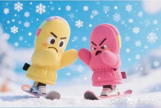 在银装素裹的雪地里，小黄和小粉正激烈地争吵着，雪花纷纷扬扬地飘落，为他们的争吵增添了几分清冷的氛围。突然，小黄猛地推了小粉一把，小粉不甘示弱，两人扭打在一起 by Hailuo AI Video Generator