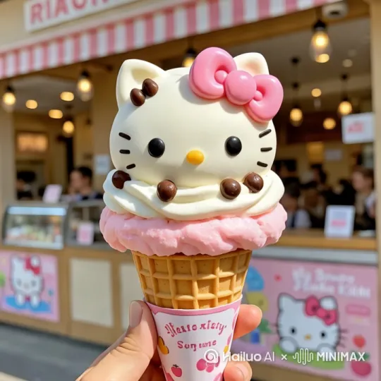 近景拍摄，后面店里面的服务员在忙碌，有行人从冰淇淋后面走过 by Hailuo AI Video Generator