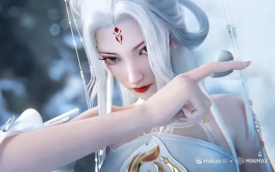 头发飘动，眼睛微眨，身体不要动，适当加点特效 by Hailuo AI Video Generator