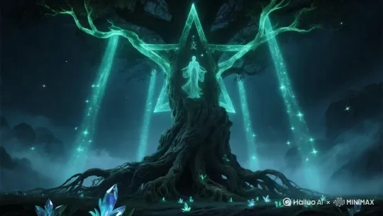 向上推镜头，树枝能量流动 by Hailuo AI Video Generator