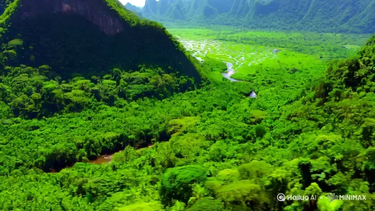 无人机视角航拍热带雨林 by Hailuo AI Video Generator