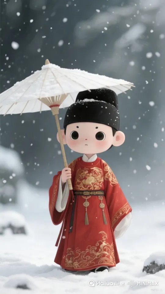 人物往镜前走，白色的油纸伞往旁边移开一点，人物头微向画右看去[右移,跟随] by Hailuo AI Video Generator