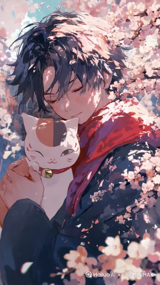 镜头由远及近，猫咪眨眼，男生发丝飘动 by Hailuo AI Video Generator