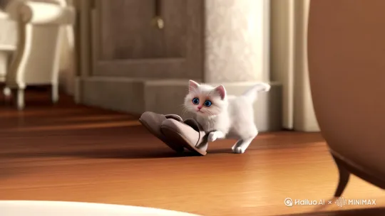 “有一只小猫咪，猫咪偷穿我的拖鞋被抓包！它居然…（气到跺脚）” by Hailuo AI Video Generator